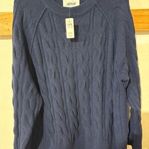 NWT Aerie Women's Blue Cable Knit Crewneck Sweater